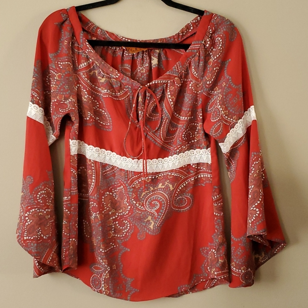 VOOM by Joy Han Paisley Peasant Top Size S